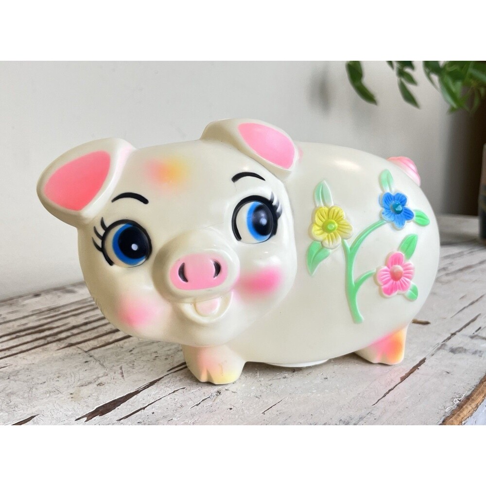 Vintage Rare 1977 Adorable Piggy Pig Bank By Sanitoy / Nursery / Childs Room USA